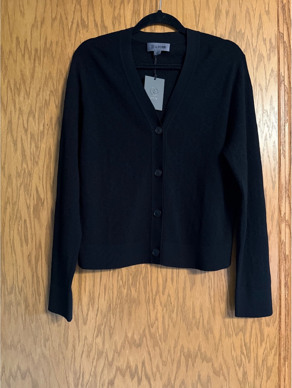 G/FORE Onyx Textured Knit Cardigan Sweater Black Size L NWT Luxury Designer - Picture 2 of 6
